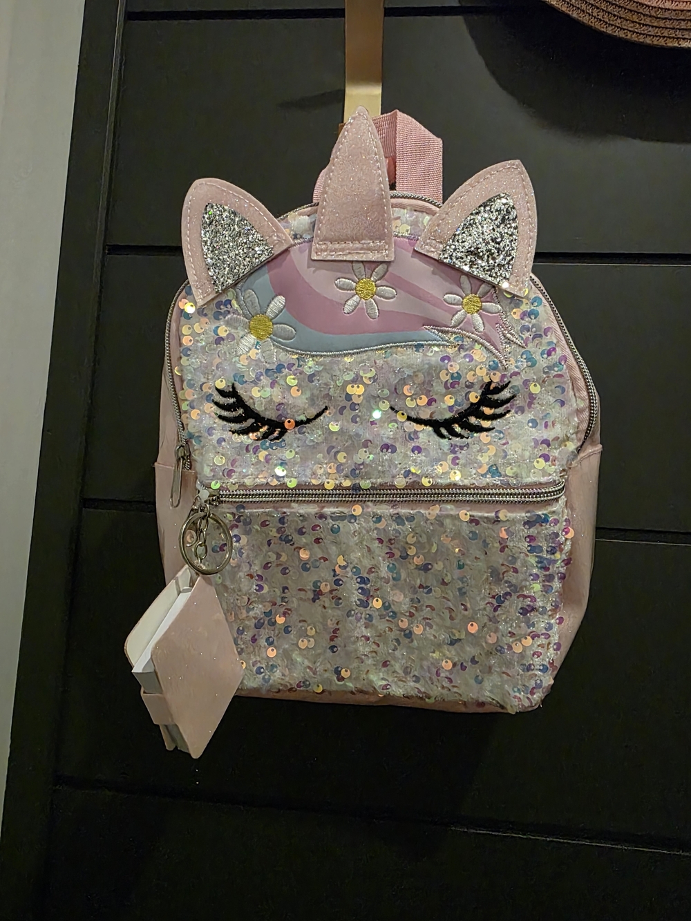 Pink Sequin Unicorn Kids Backpack with Ear Accents
